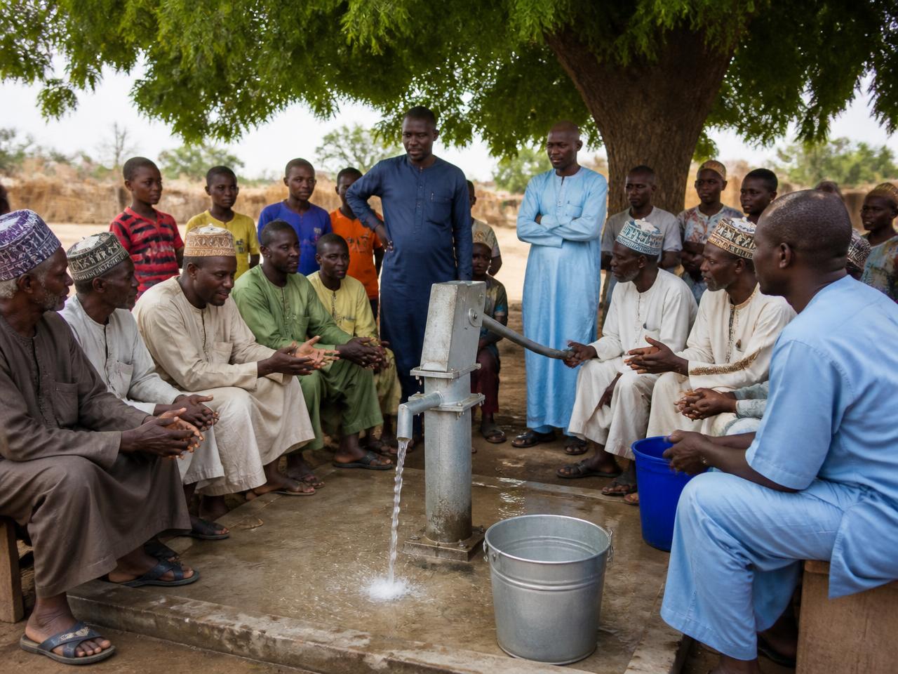 Community members collecting clean water